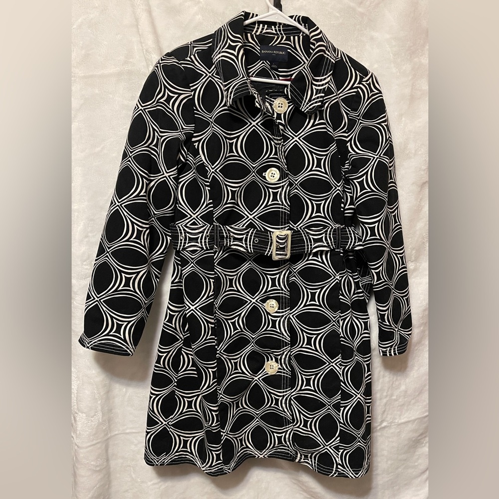 Banana Republic Black and White Geometric Trench Coat W L, Spring/Summer/Fall